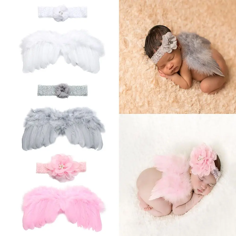 New Feather Wing Girls Headwear Costumes For Infants Baby Photo Props Newborn Photography Accessories Angel Wing