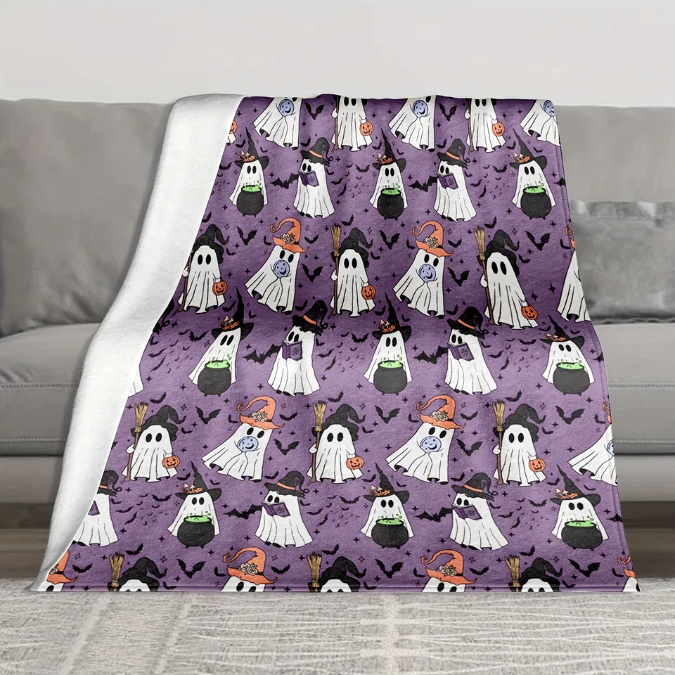 Couverture D'Halloween En Flanelle Polaire 152x127 Cm - Design Sorcière, Scène De Crime, Gothique - Cadeau Pour Amateurs D'horreur