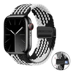 Magnetic Nylon Braided Loop Strap - Adjustable Bracelet - S11 - 10 46mm 44 45 49 (Z Black white)