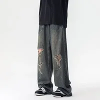 Jean Baggy Déchiré à Jambes Larges pour Homme, Pantalon en Denim, Style Rétro Américain, Décontracté, Y2K, High Street Fashion, Collection Printemps 2025 5