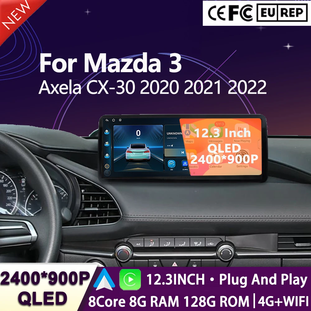Ontto Custodia Chiave Auto In Pelle PU Per Mazda 3 Axela CX-30 CX-5 CX-8 CX-9 (2019-2020) - Con 3 Tasti E Portachiavi - Rosso - 3
