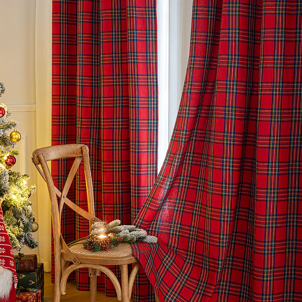 Christmas Check Plaid Curtains Semi-Blackout Windows Curtains for Bedroom Drapes in Living Room Red&green Farmhouse Home Decor 2
