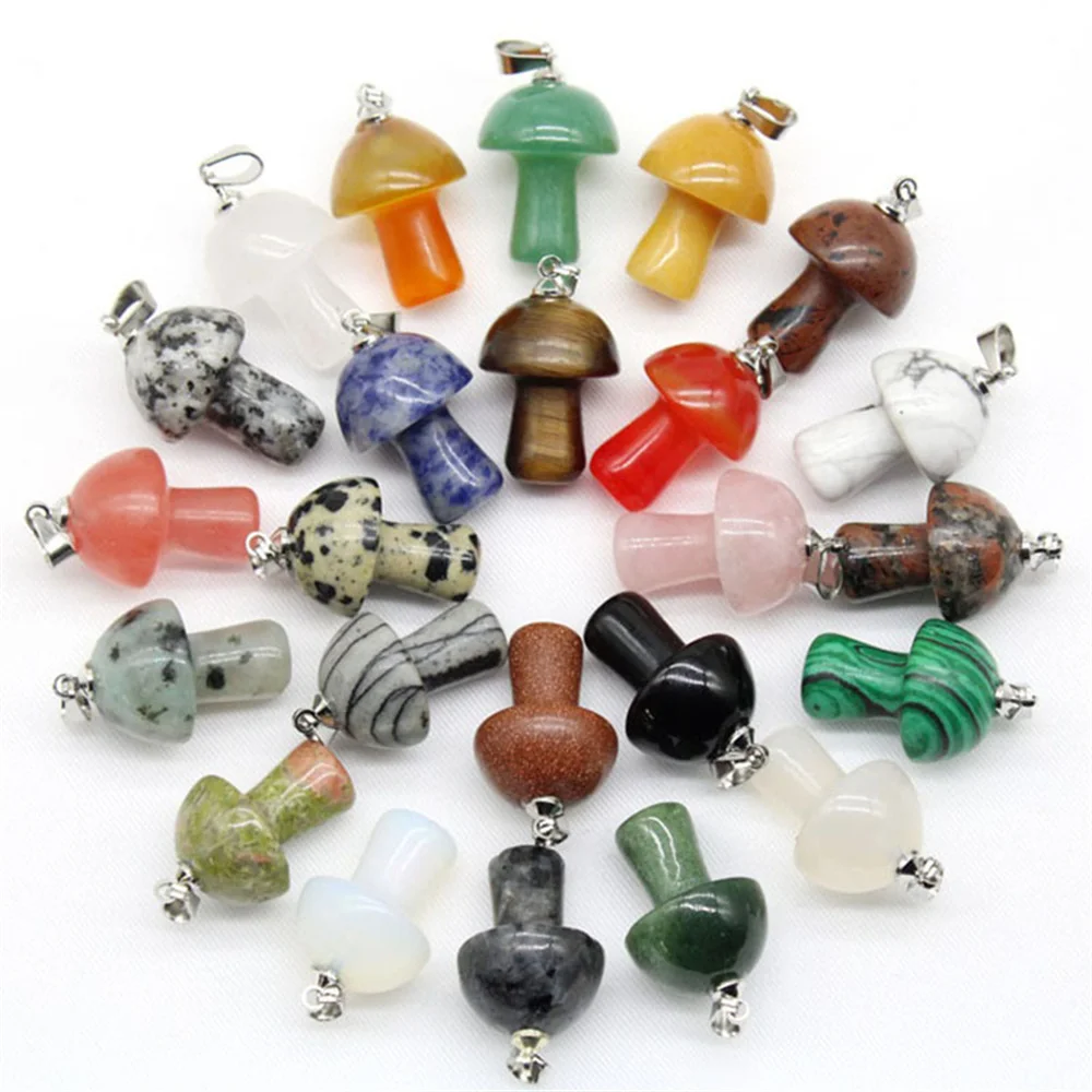 

Natural Crystal Agate Mini Mushroom Head Necklace Pendant