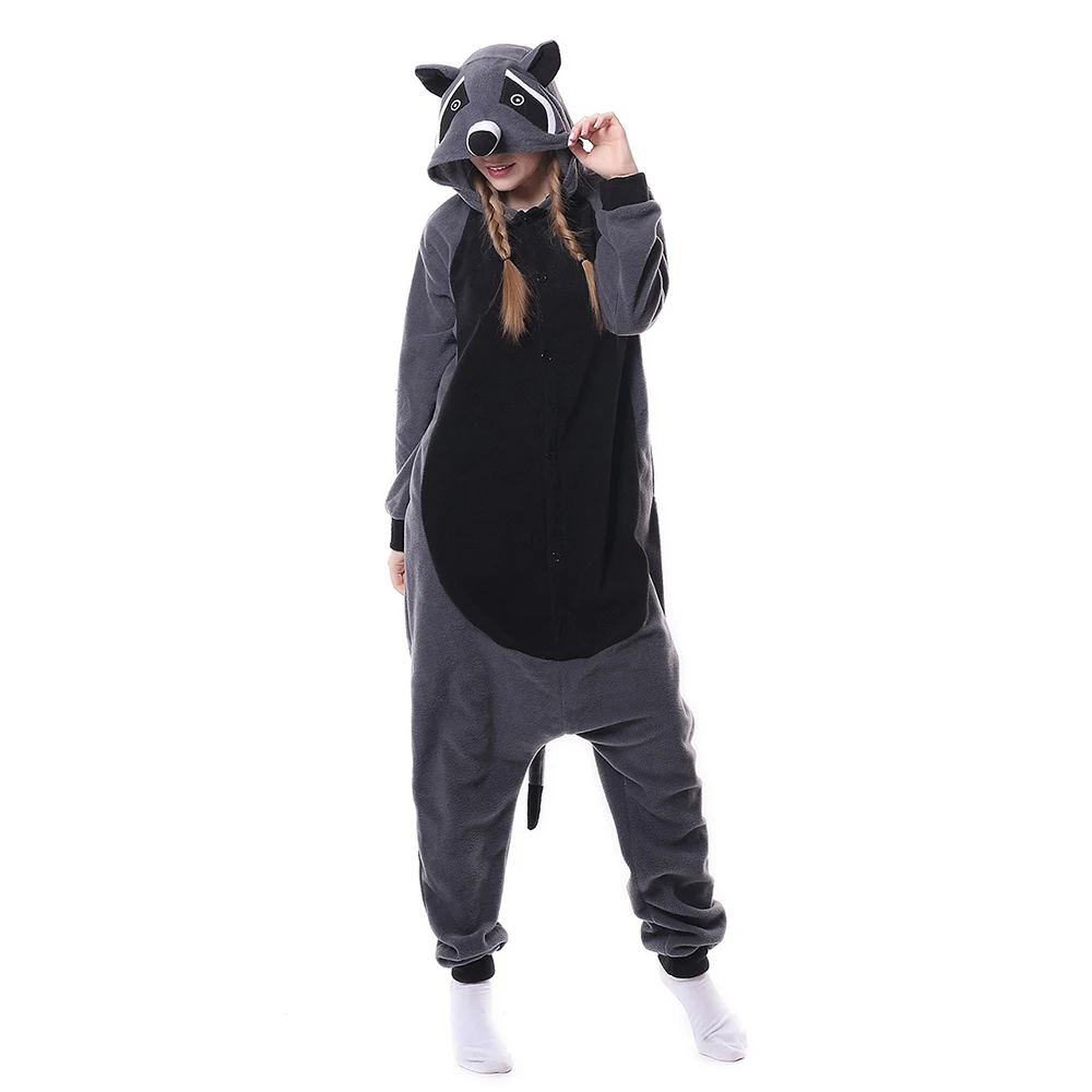 

Animal Onesie Cartoon Raccoon Sleepwear Kigurumi Adult Women Men Pajamas Overall Polar Fleece Cosplay Jumpsuit Halloween Costume