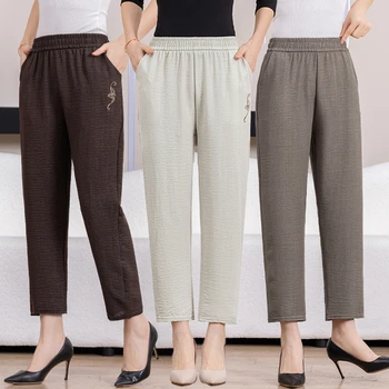Cotton And Linen Trendy Cropped Pants Women Casual Plus Size Elastic Waist Pants High-quality Outdoor Spring/Autumn Pants