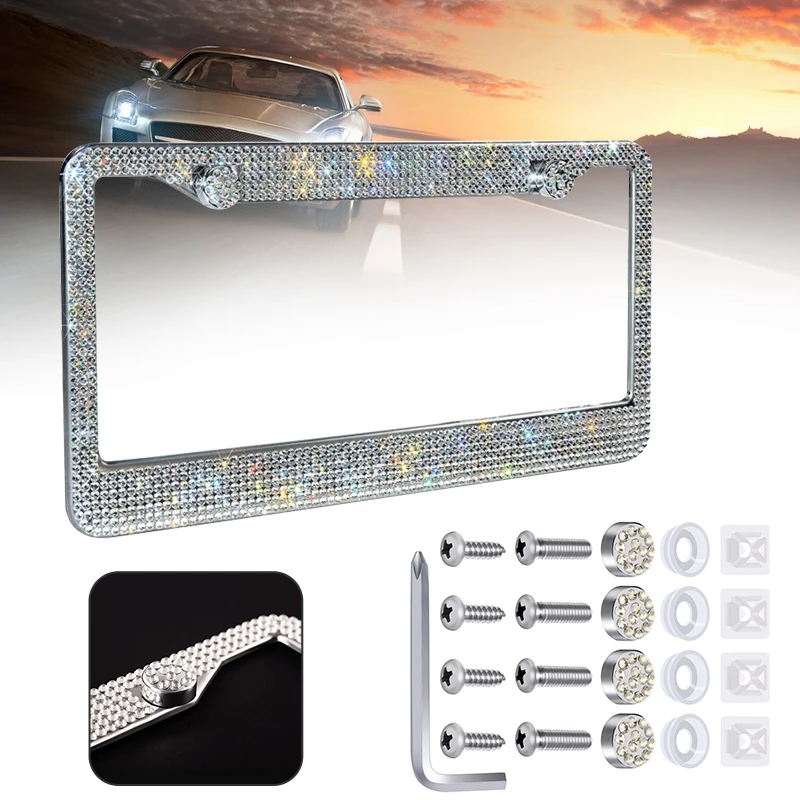 Soporte de marco de matrícula de Metal coche, marco de placa de matrícula de cristal brillante, decoración Exterior, negro blanco| Matrícula| - AliExpress