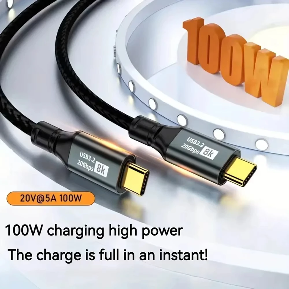 NNBILI PD100W USB3.2 Gen2 20Gbps 8K@60Hz Thunderbolt3 USB-C-C 케이블 5A iPhone 15 Pro Max MacBook PC 노트북용 고속 충전