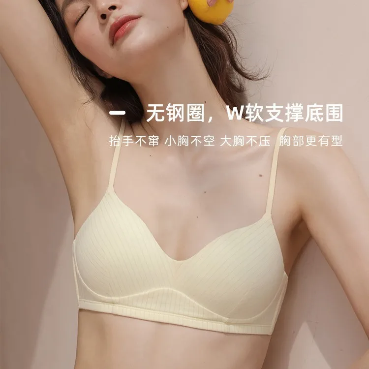 Comfortable Girl Student Pure Cotton Cup Underwear for Women, No Underwire Bra, Thin Shoulder Strap Bra, Seamless Thin Style 3