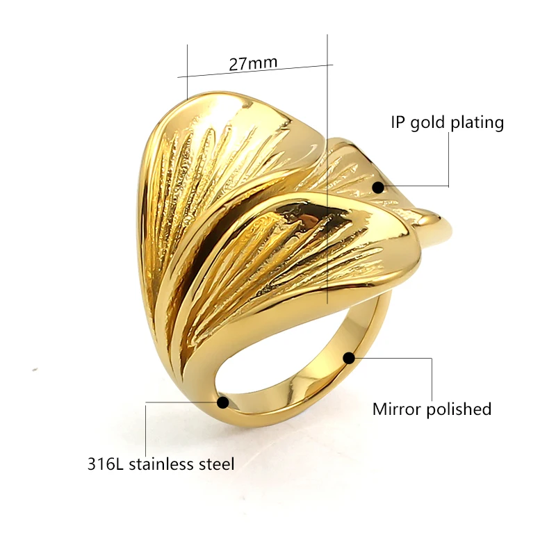 Fashion Simple Jewelry Rings 18K Gold Plated Stainless Steel Exquisite Design Open Adjustable Size Rings Women - 2
