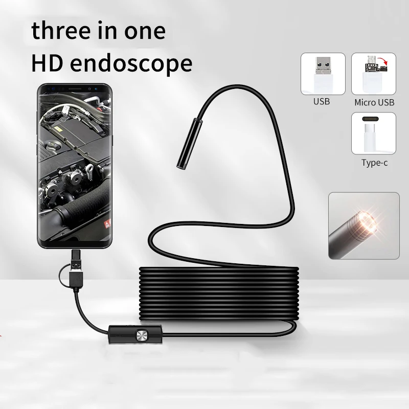 3IN1TypecMicroUSBEndoscopeCamera55MM7MMAdjustable6LEDsCar