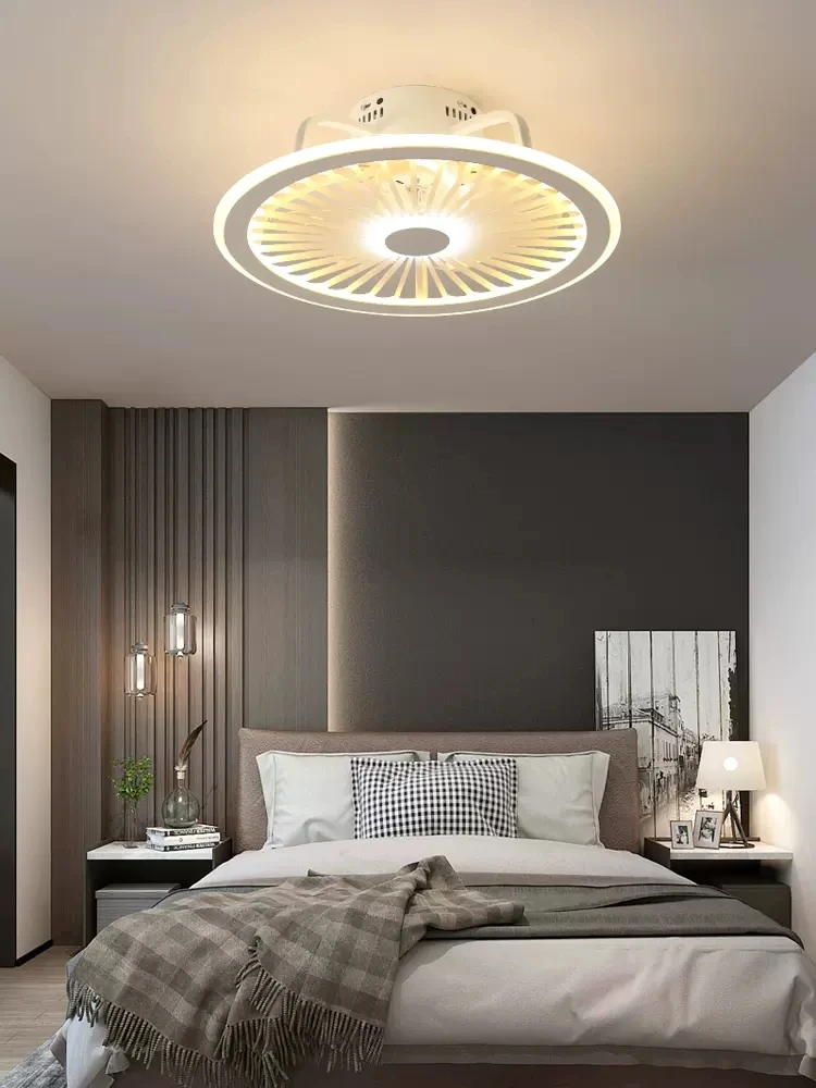 Ultrathin Ceiling Fan Lamp Light for Indoor Kitchen Bedroom Remote LED 3 Color Lighting Flush Mount Quiet Electric Fan