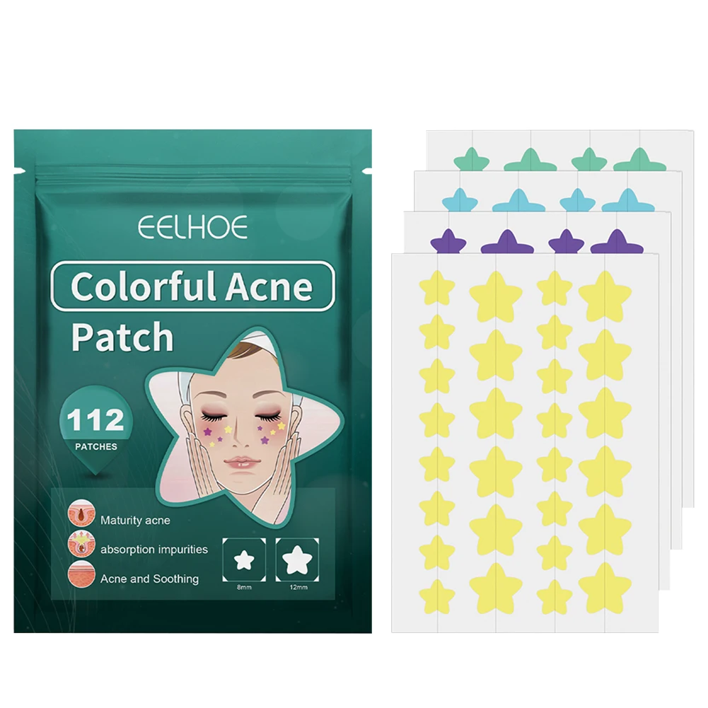 112pcs Pimple Acne Concealer Beauty Acne Tools Star Shaped Hydrocolloid Acne Patches Fade Face Spot Repair Cute for Face Healing
