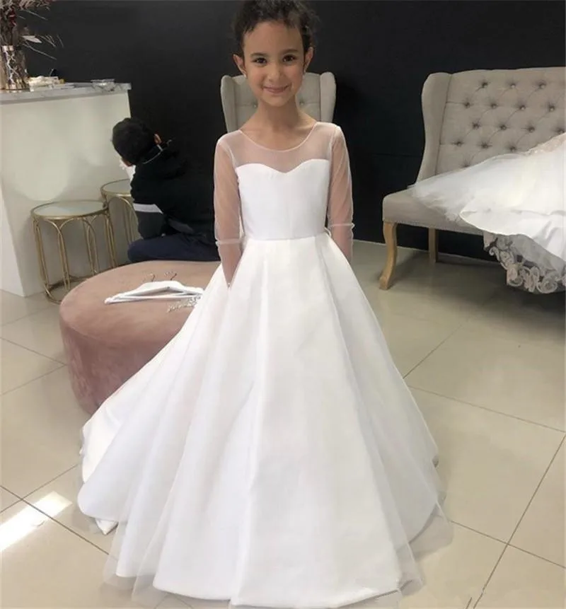 

Flower Girl Dresses Formal Lace Sleeveless Ball Gown O-neck Beading First Communion Dresses for Girls Vestidos Longo New Arriva