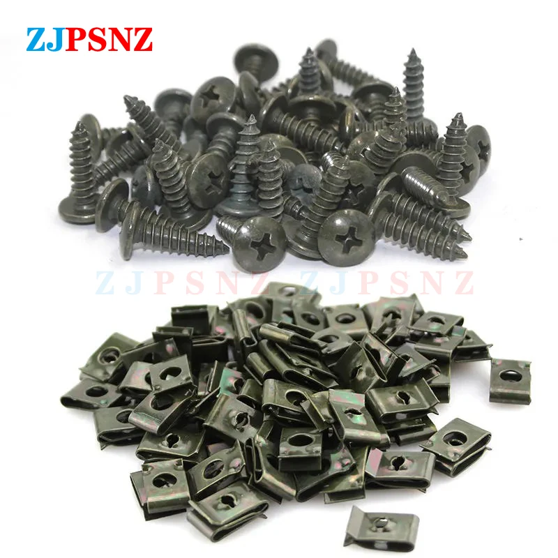 

10Sets/lot Motorcycle Car Scooter ATV Moped Ebike Plastic Cover Metal Retainer Self-tapping Screw and Clips M4 M5 4.2mm 4.8mm