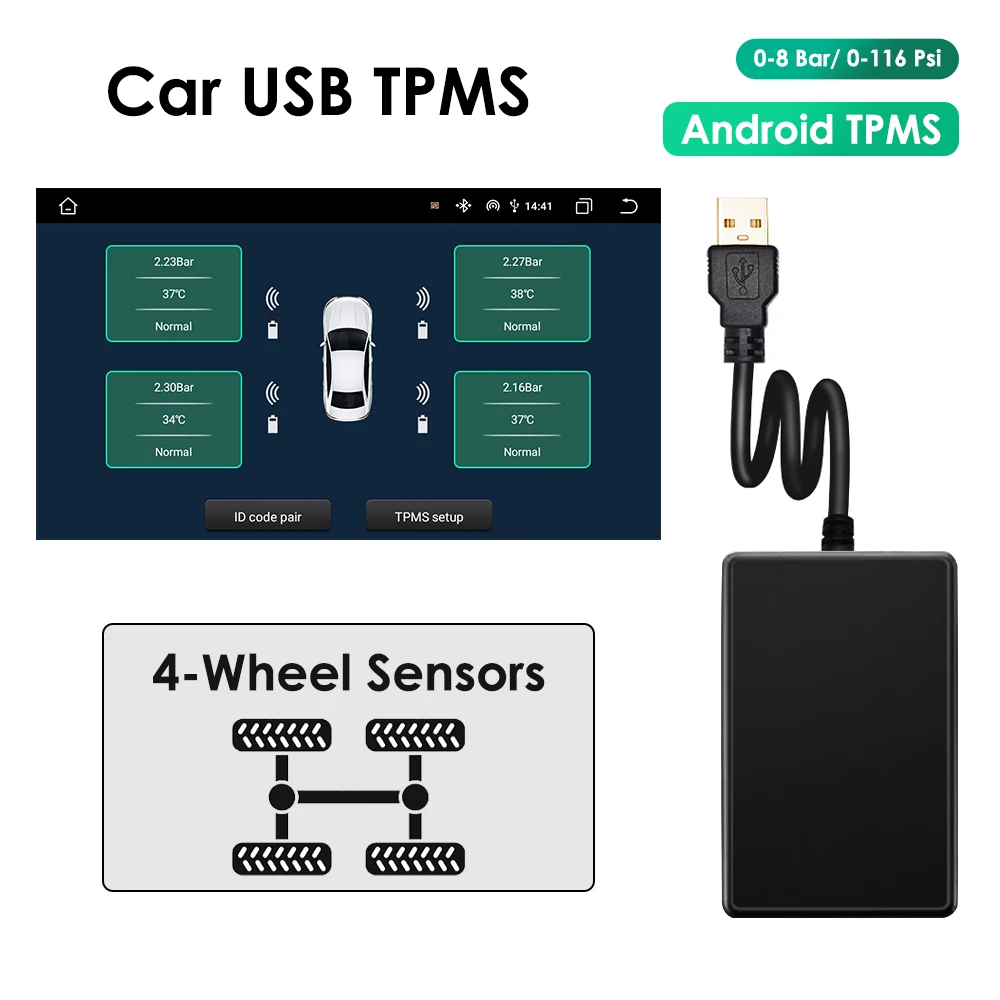 OSSURET Car USB TPMS (sistema di monitoraggio della pressione dei pneumatici) per Android Multimedia Player Display di navigazione unità principale Autoradio