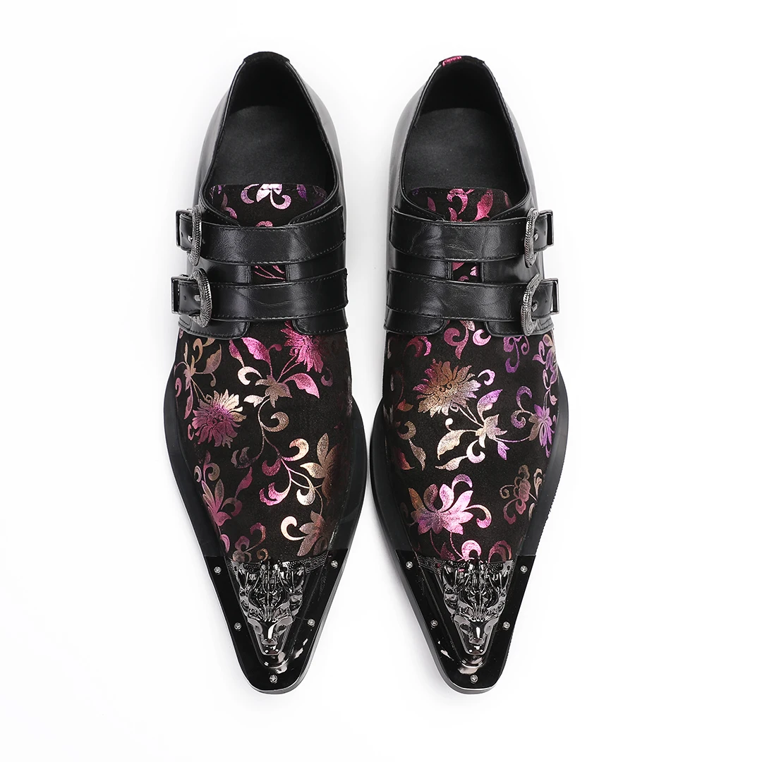 Handmade Pink Print Wedding Party Dress Shoes Fashion Big Size Cow Leather Formal Shoes Business Office Pointed Toe Casual