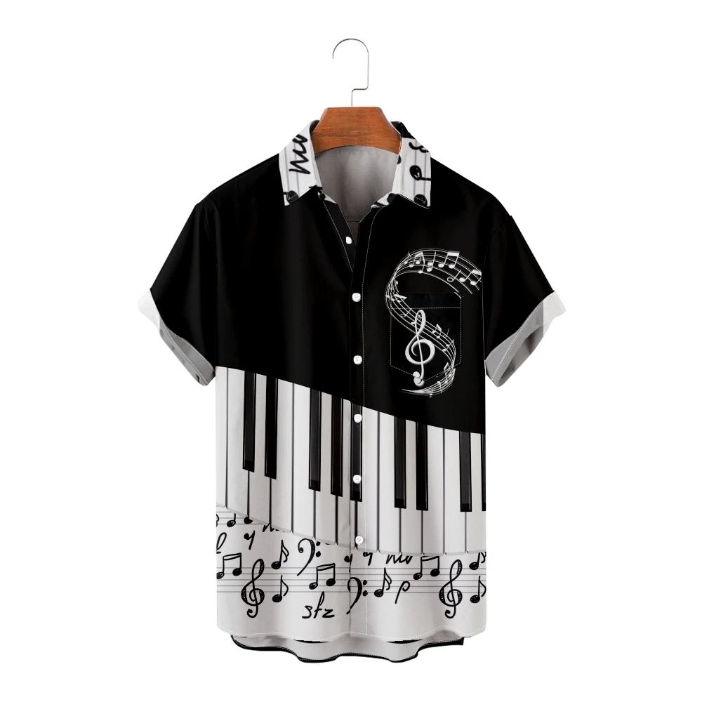 

Мужская Повседневная рубашка с принтом пианино, крутая летняя винтажная дышащая рубашка с коротким рукавом