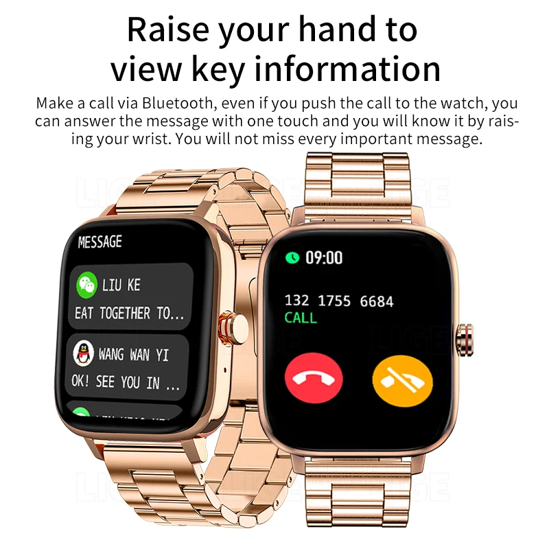 LIGE Call Smart Watch Women Dial For Android IOS Waterproof Bluetooth Music Full Touch Bracelet Clock smart watch