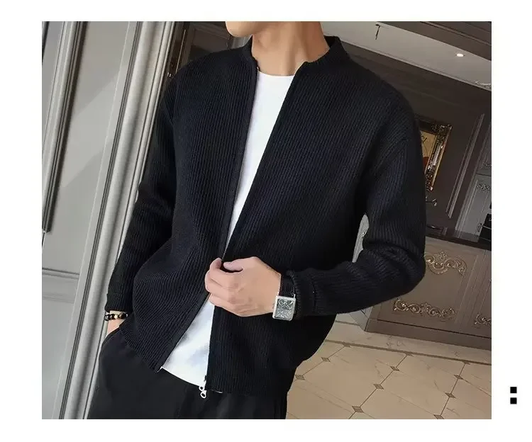Description Picture 6 of itemSpring Autumn 2023 New Men's Sweater Jacket Solid Color Knitted Cardigan Casual Versatile Slimming Smooths Your Silhouette Top