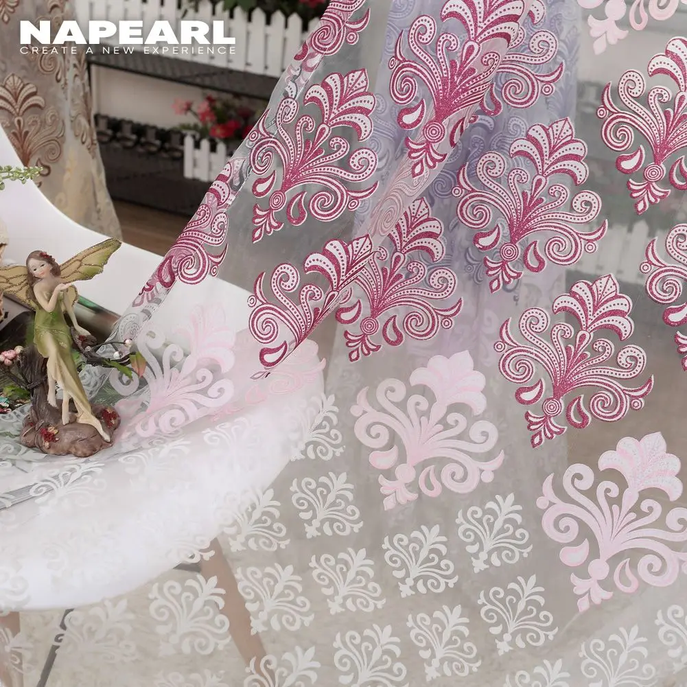 Window Curtains European Style Luxury Window Curtain Printed Tulle Fabric For Living Room Kitchen