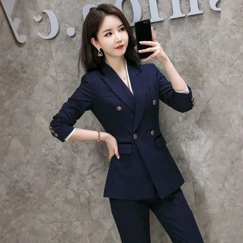 Temperament High-grade Sense Goddess Style Fashion Suit Interview Formal Ol Work Clothes Striped Suit Woman Professional Dress