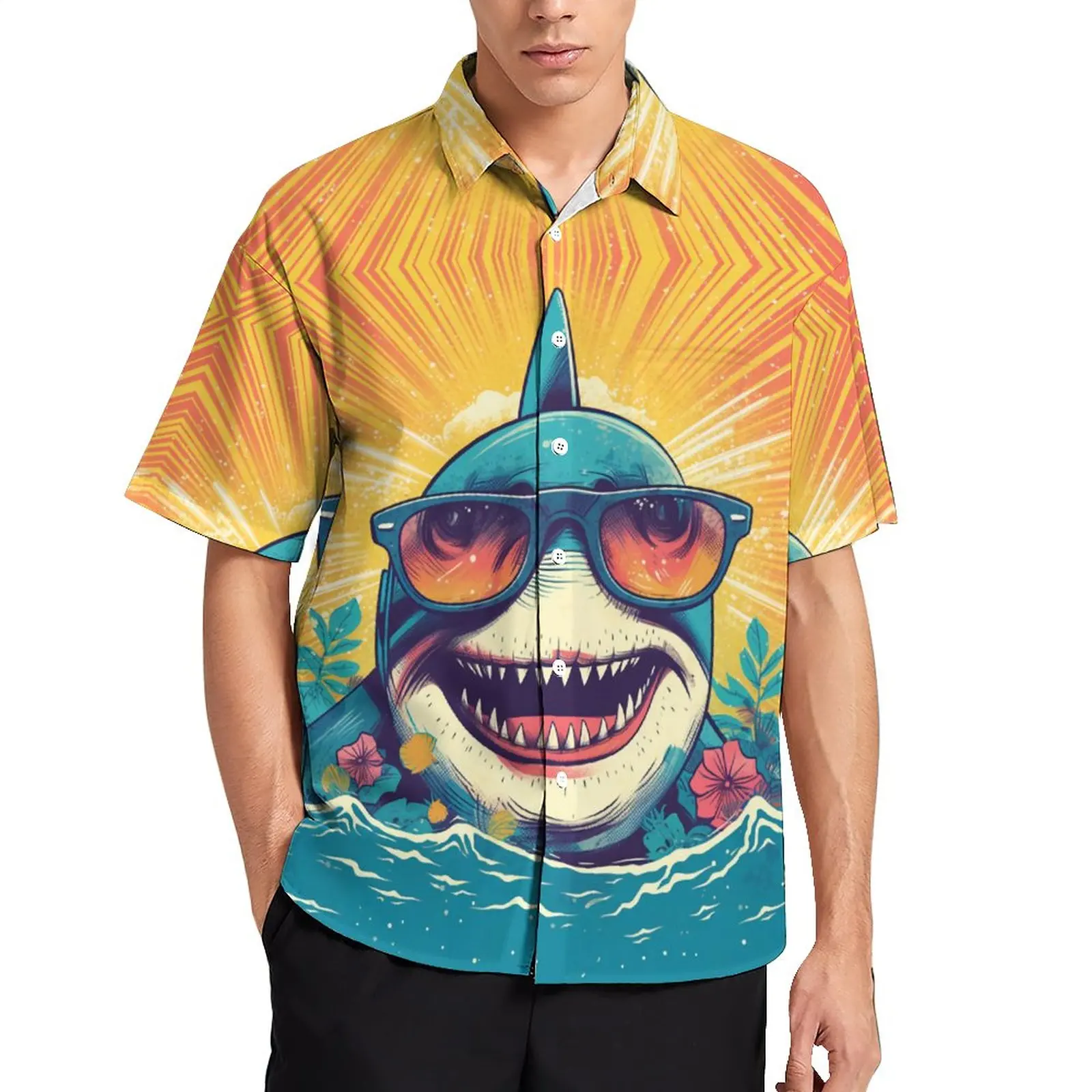 

Men's Shark Social Casual Shirts Modern Art Style Vibrant Illustration Beach Shirt Summer Stylish Blouses Print Plus Size Hot
