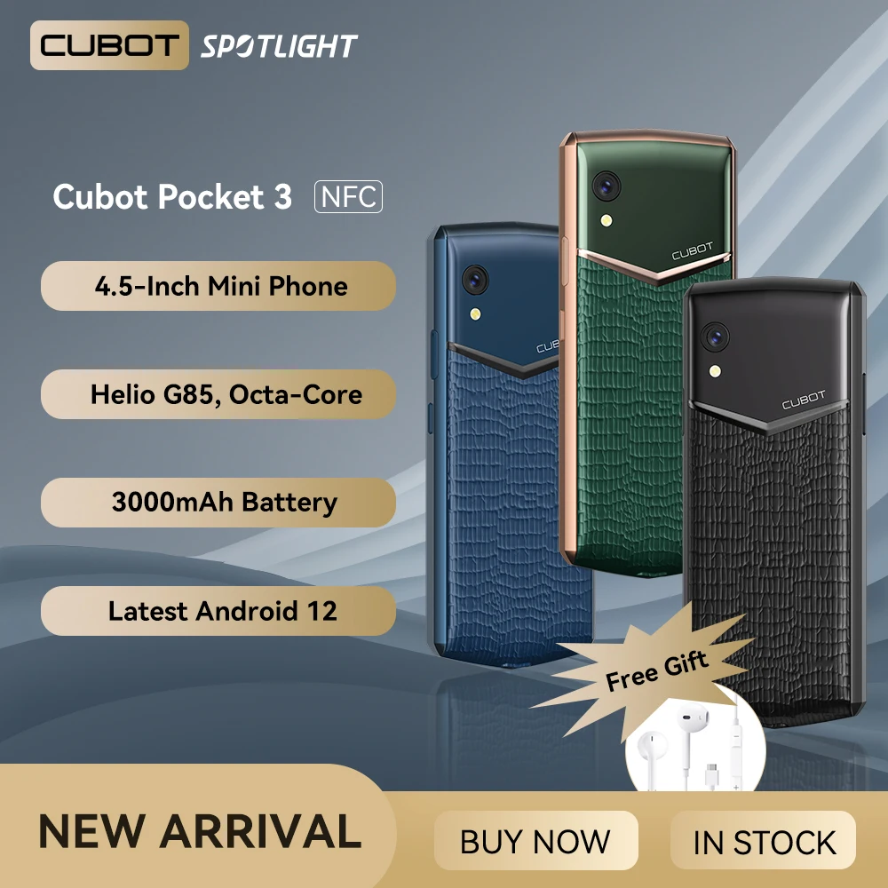 Cubot Pocket 3, Mini Smartphone android 12 de 4,5 pulgadas, Helio G85,  Octa-Core, NFC