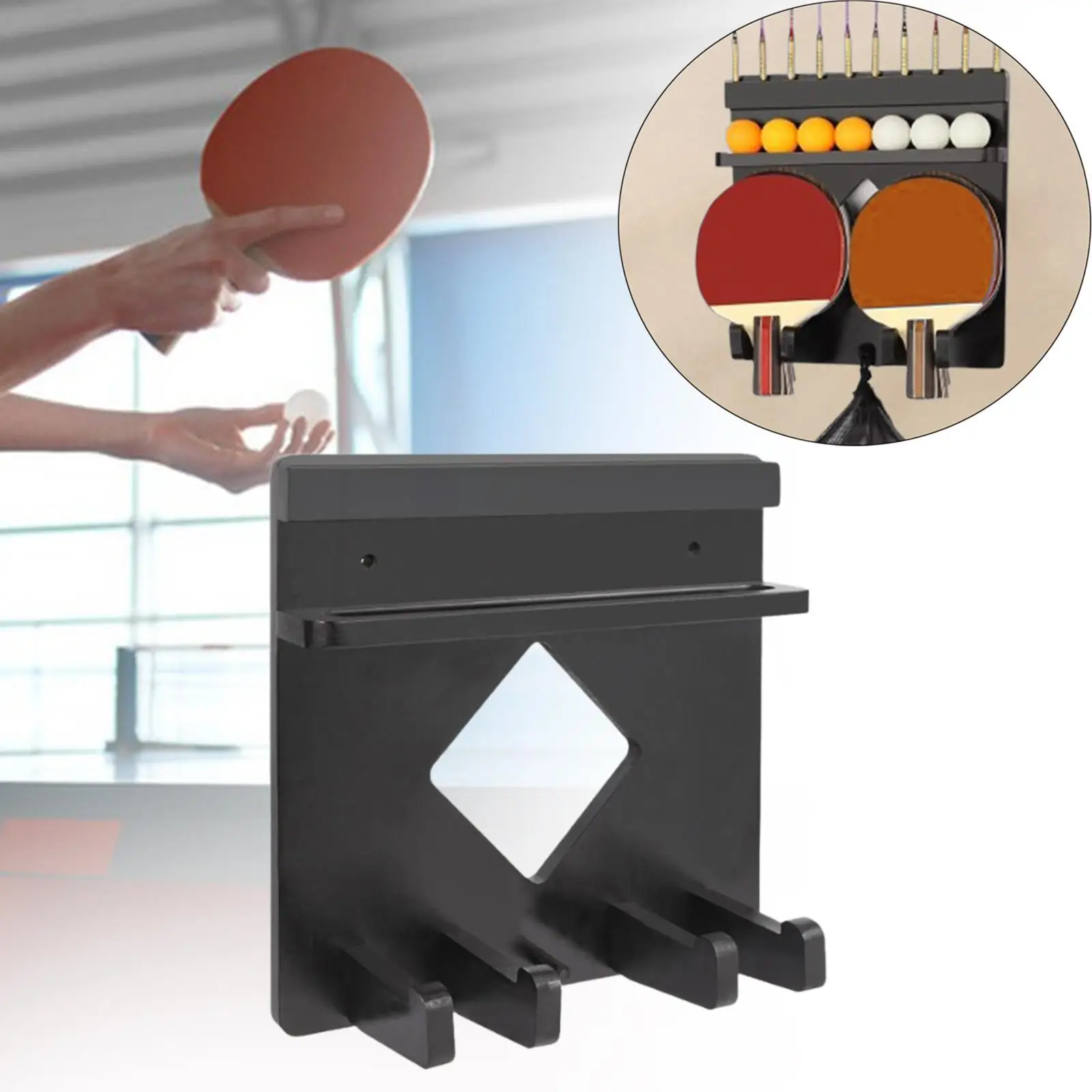 Paddle Holder Storage Rack for Table Tennis Racket for Bar with Ping Pong Ball Storage Holds 8 Paddles Wood Wall Rack