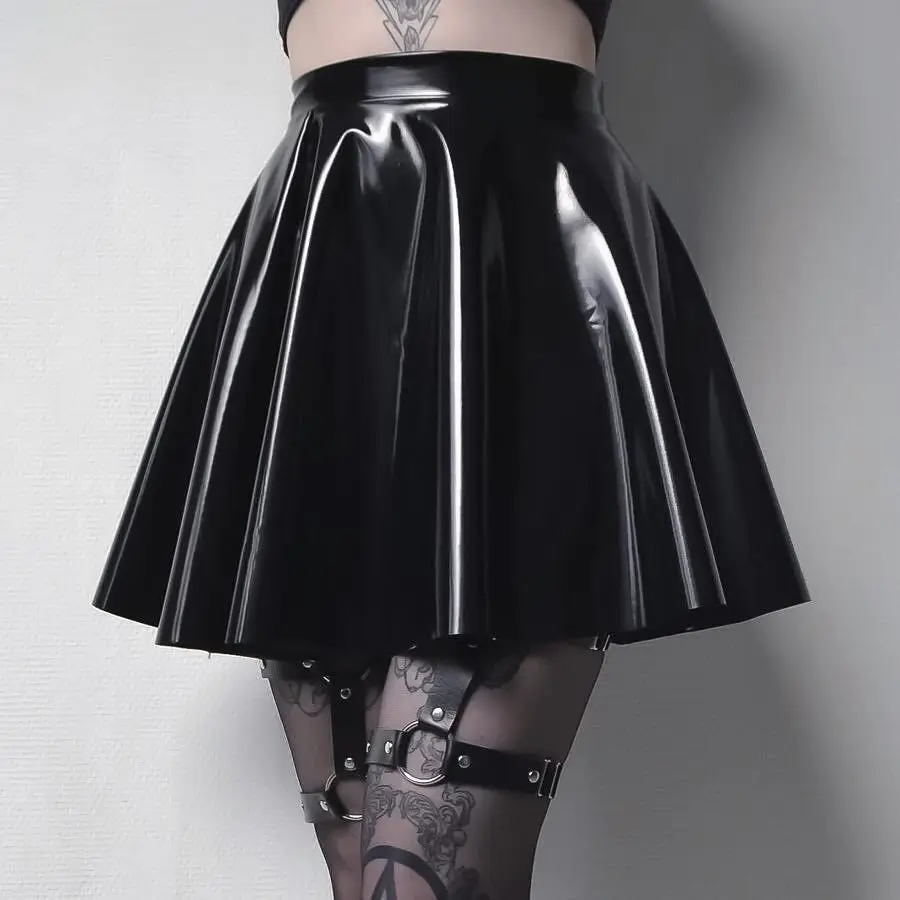 Women Skirt 2022 New Arrival Summer Black Shiny Pleated Punk Style Gothic Skirt Y2k