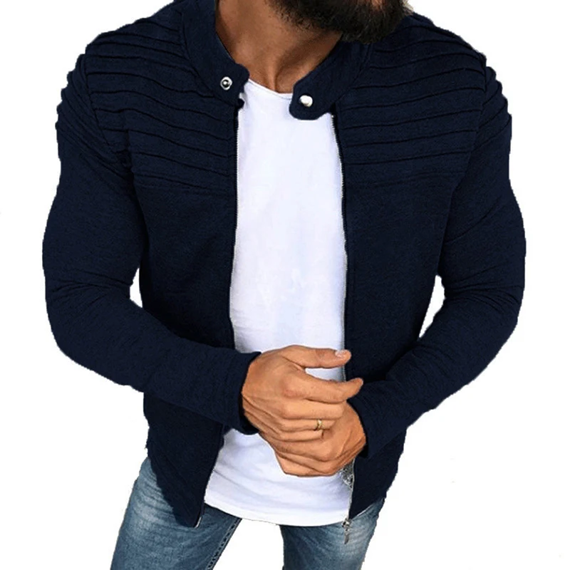 

Jacket Men Winter Autumn Streetwear Windbreaker Mens Clothing Pleats Slim Stripe Raglan Zipper Long Sleeve Coats