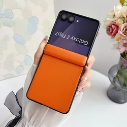 Slim Pastel Color Leather Case with Hinge Shockproof Protection - Galaxy Z Flip5 (Orange)