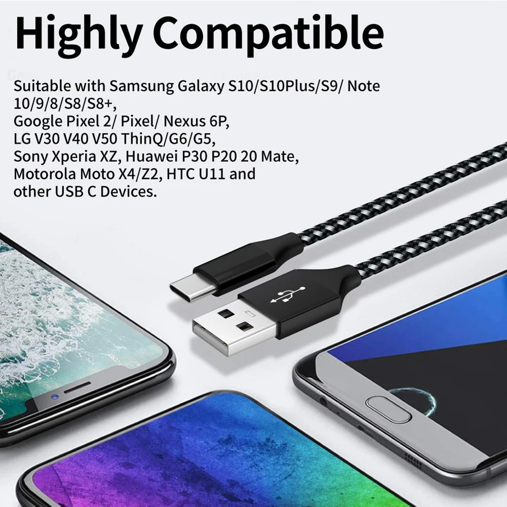 5 حزم 18 واط USB نوع C كابل شحن شاحن سلك بيانات ال...