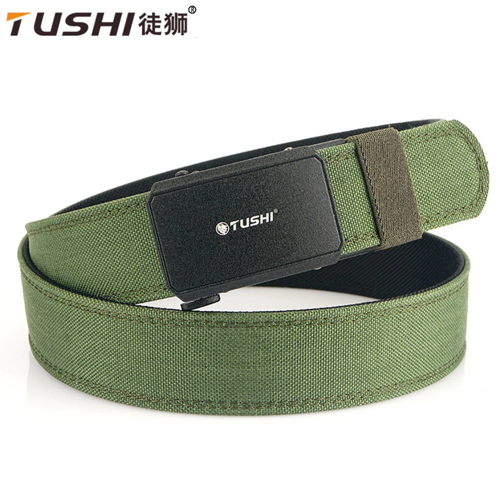 TUSHI Men Army Tactical Hanging gun belt Webbing Adjustable Military Style Nylon Canvas Outdoor Special Forces Metal Belts