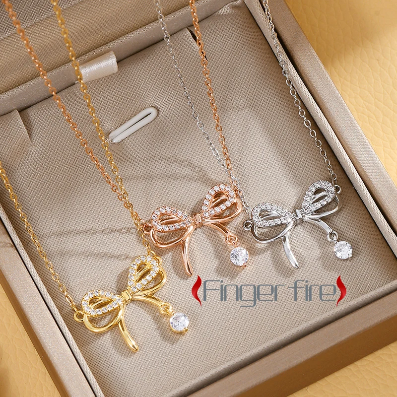 

Exclusive Design Fashion Gold Plated Bow Necklace for Women Anniversary Gift Beach Party Jewelry Quality Working Noble