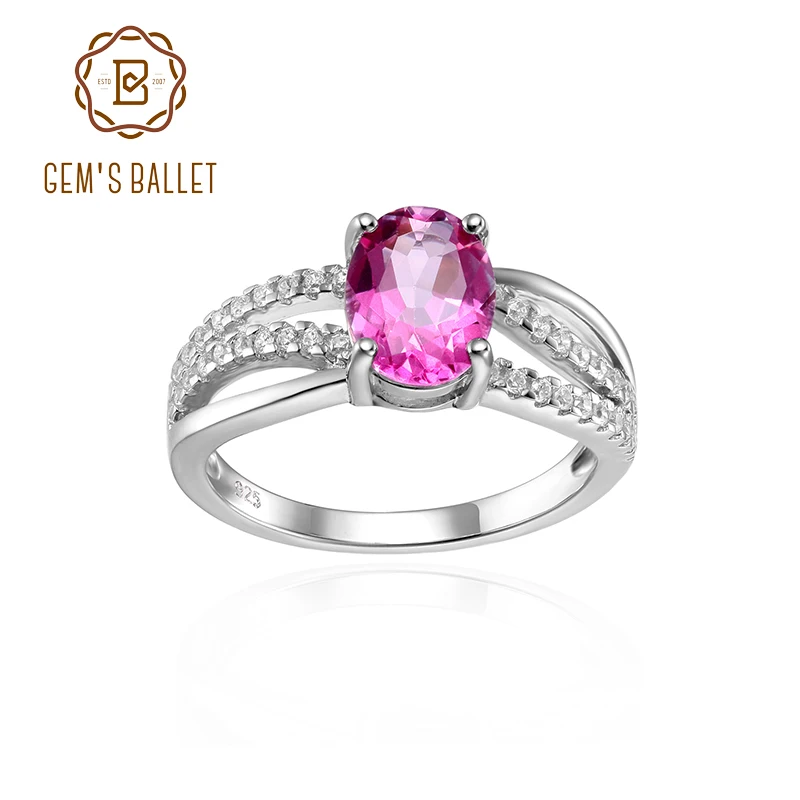 

Женское серебряное кольцо с овальным розовым топазом 6x8 мм