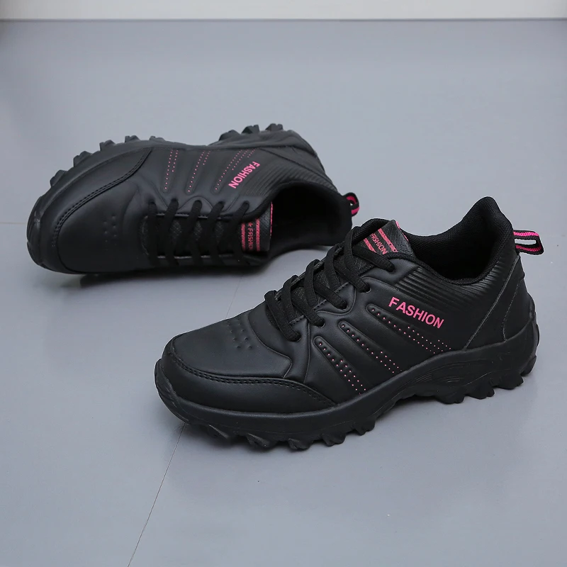 Sapatos leves de couro respirável para mulheres, tênis antiderrapante, calçados esportivos de plataforma casual para senhoras, ao ar livre, outono, inverno