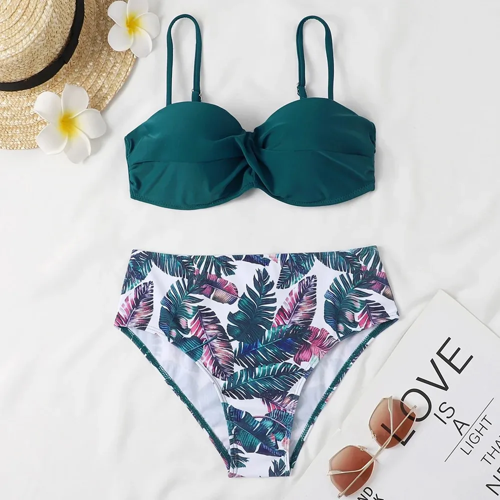 Swimwear 2024 Women Sexy Push Up Two Piece Swimsuits Tropical Print Swimming Suit Spaghetti Strape Female Bikinis Bathing Suit