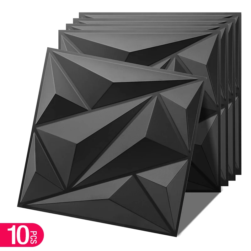 10pcs การออกแบบเพชรตกแต่ง 3D Wallpanel,30 ซม.x 30 ซม.สีขาว/สีดํา/ทอง, DIY บ้านตกแต่ง Wallboard สติ๊กเกอร์ติดผนัง 1