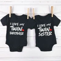 I Love My Twin Brother/Sister Print Cotton Baby Bodysuits Boys Girls Cute Onesies Bodysuit for Twins Infant Baby Jumpsuit 1