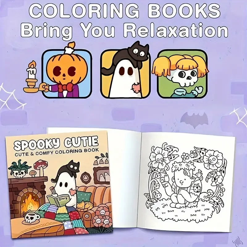 [Spooky Cutie Coloring Book] 1pc Cozy Hygge Spooky Cutie Adult Coloring Book - Relaxation with Adorable Creepy Creatures, Paper 5