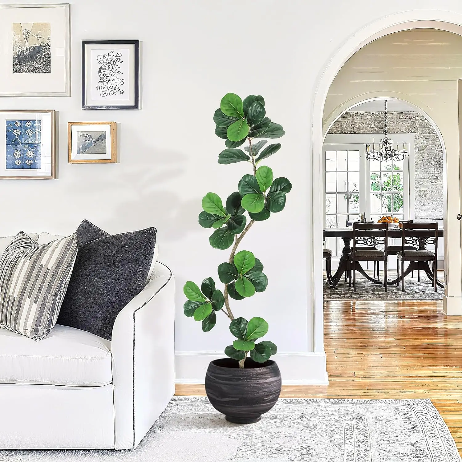 Künstlicher Geigenblatt-Feigenbaum, künstliche Pflanze mit weißem Pflanzgefäß, großer künstlicher Ficus-Baum für Zuhause oder Büro, Einweihungsgeschenk – Detail 16