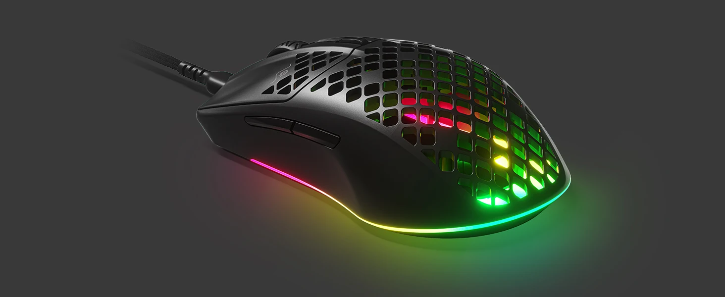 série de steelseries aerox3 com prisma rgb luz