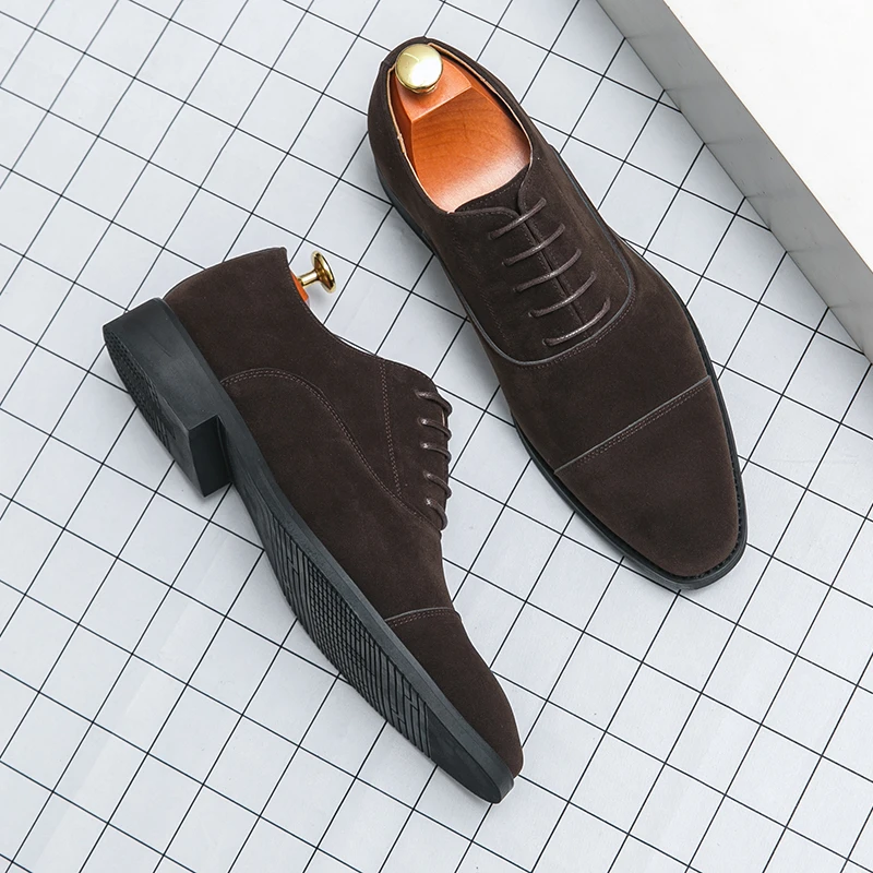 

Men Oxford Shoes with Faux Suede Lace Up Solid Color Low Heel Fashion Business Formal Shoes Classic Men Shoes Large 38-48