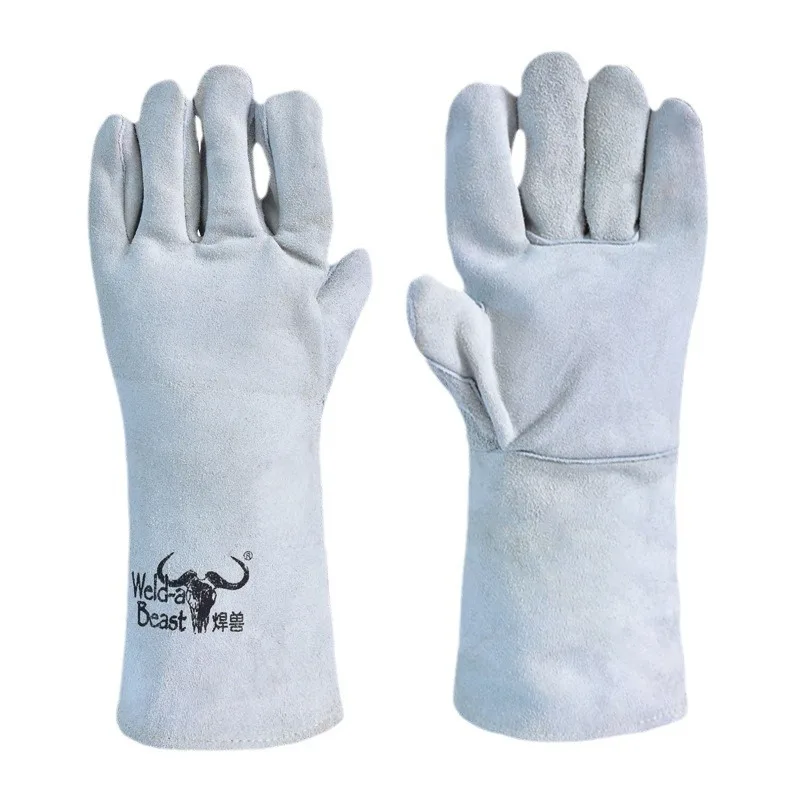 All Cowhide Electric Welding Gloves Welding Beast Double Thickness Heat Insulation Wear-resistant Lengthening Welder