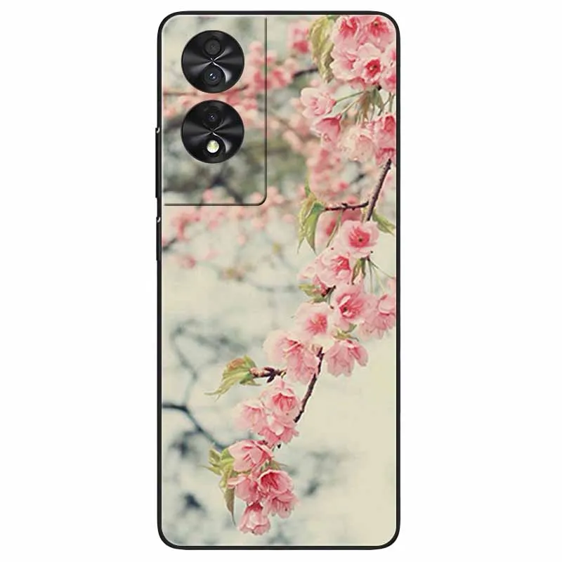 Floral Silicone Soft TPU Phone Cover with Black Bumper