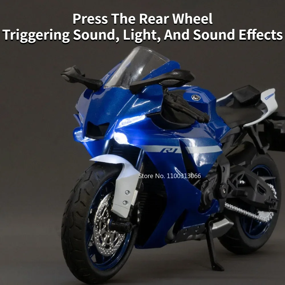 1:12 Scale Yamaha R1 Motorcycle Alloy Car Toys Metal Diecasts Motorcycles Model with Light and Sound Vehicle for Children Gifts 3