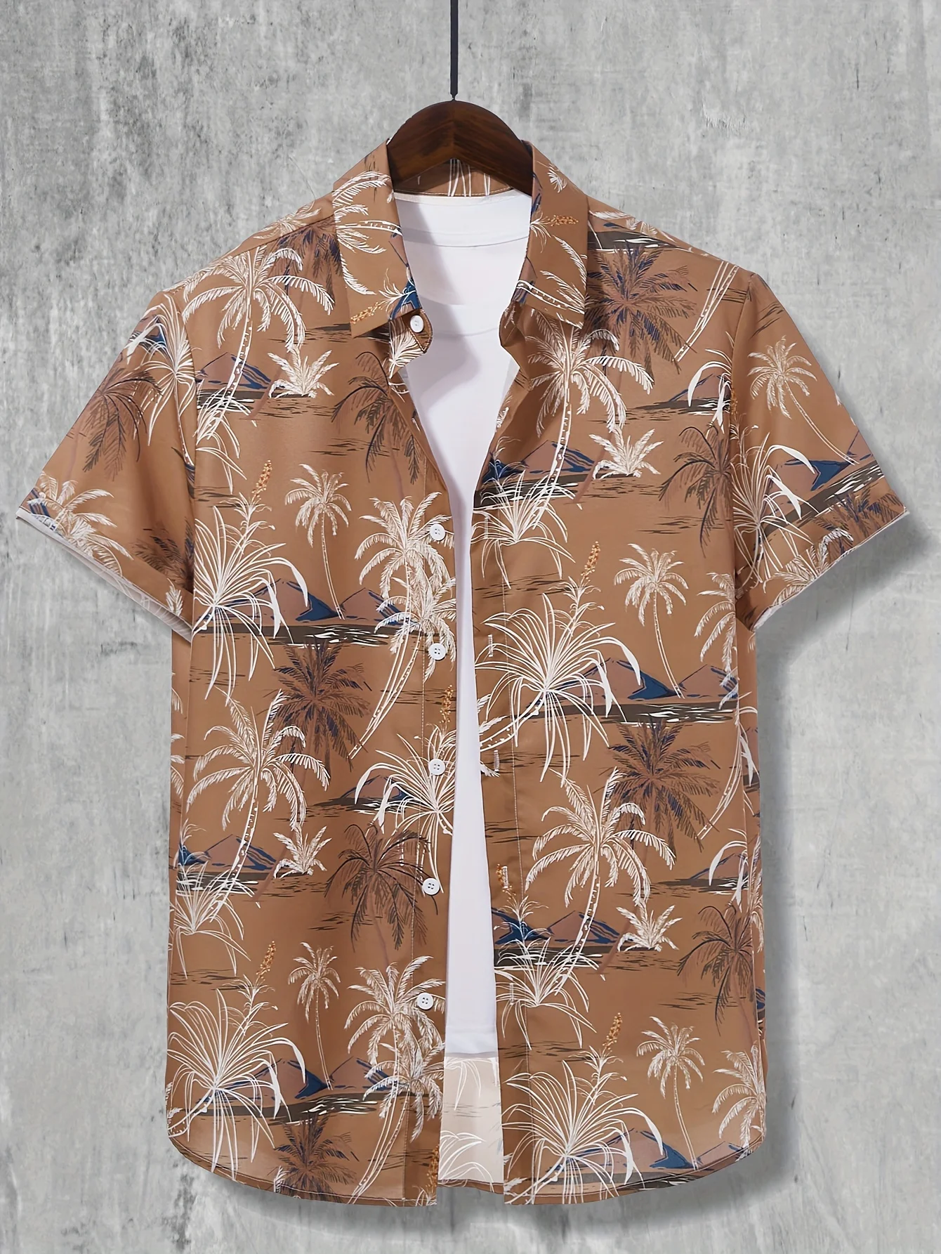 thumbnail image 1 of Camisa hawaiana con estampado de palmeras de coco, camisa informal de manga corta con botones para hombre para vacaciones en la playa en verano, ropa de gran tamaño, 1 of 4