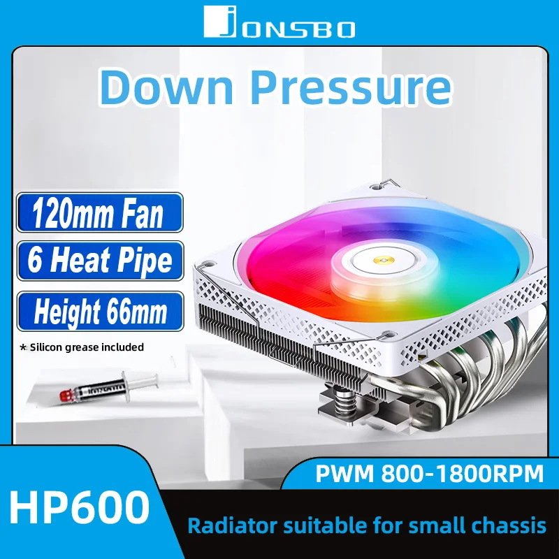 Jonsbo Hp600 6 Heatpipes Cpu Radiatore 12 Cm Argb Pwm 4Pin Ventola Di Raffreddamento Per Intel Lga1200 1150 1700 Am4 Am5 Itx Small Case Radiatore