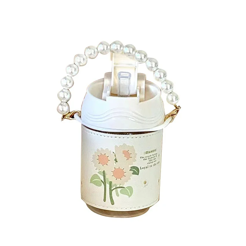 

Pastoral Tulip Cup Students' High Beauty Straw Cup Creative Cute Portable Double Drink Glass water bottle