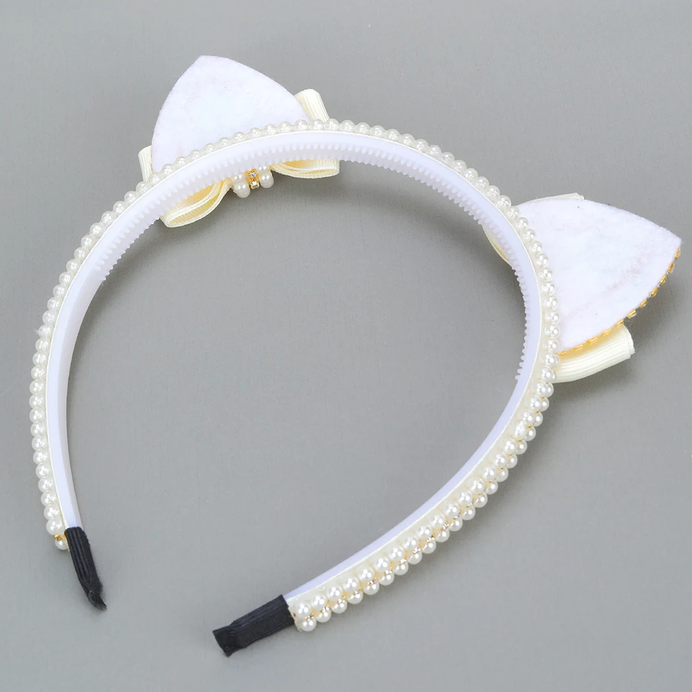 Cat Ear Headband - Cute Pearl Bow Hair Hoop for Girls